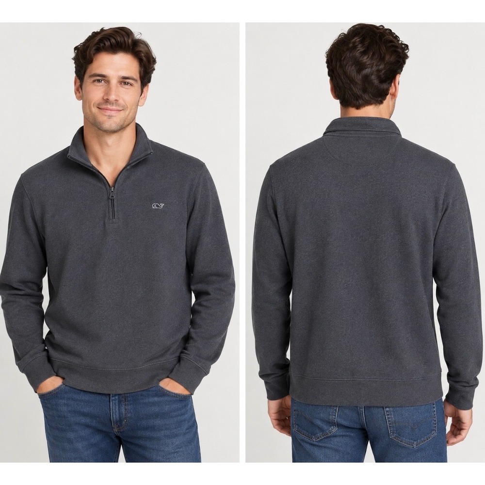 Vineyard Vines Men's Medium Charcoal Gray 1/4 Zip Pima Cotton Pullover Sweater